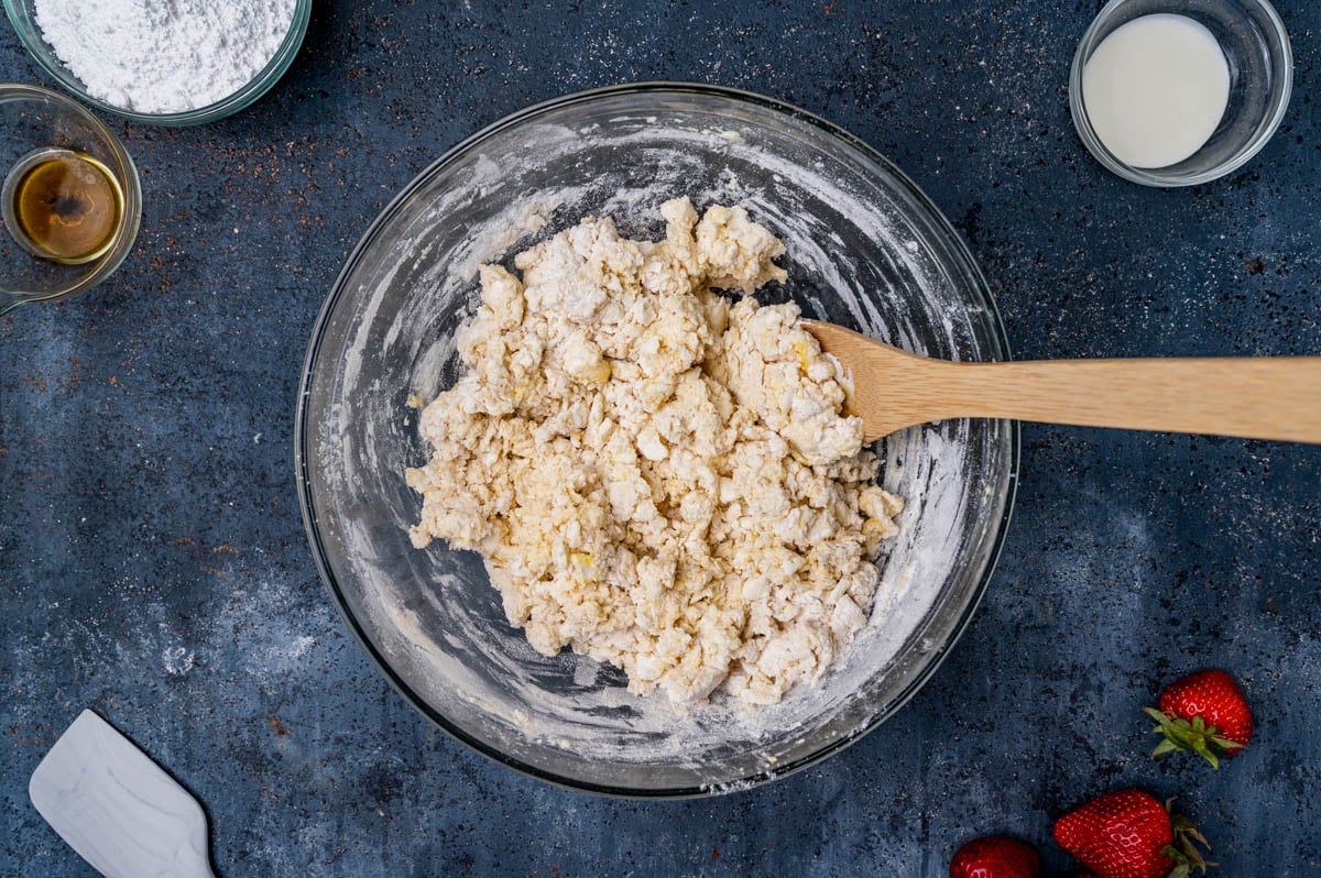 scone dough in a glass bowl