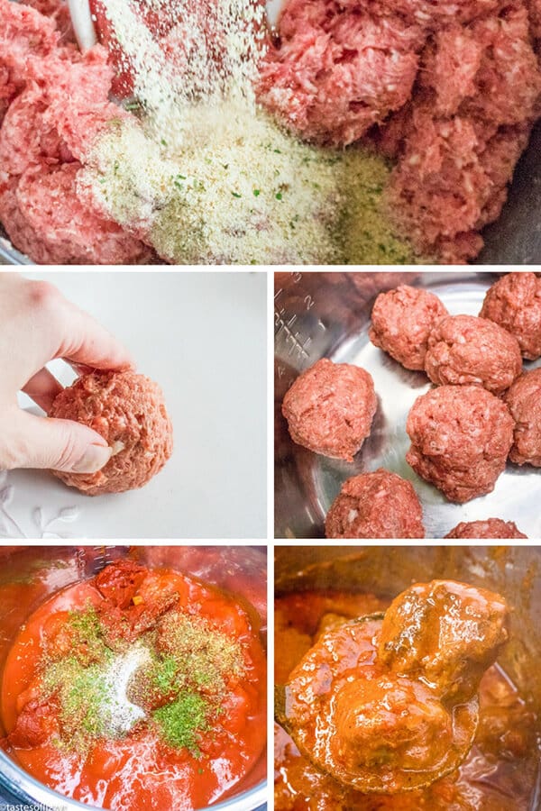 A bunch of different types of food, with Meatball and Sauce