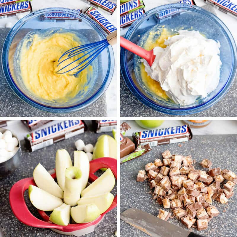 photo collage: making Snickers apple salad