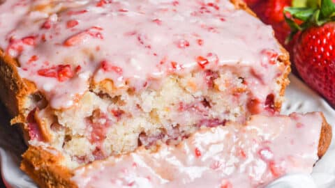 strawberry bread loaf on a plate