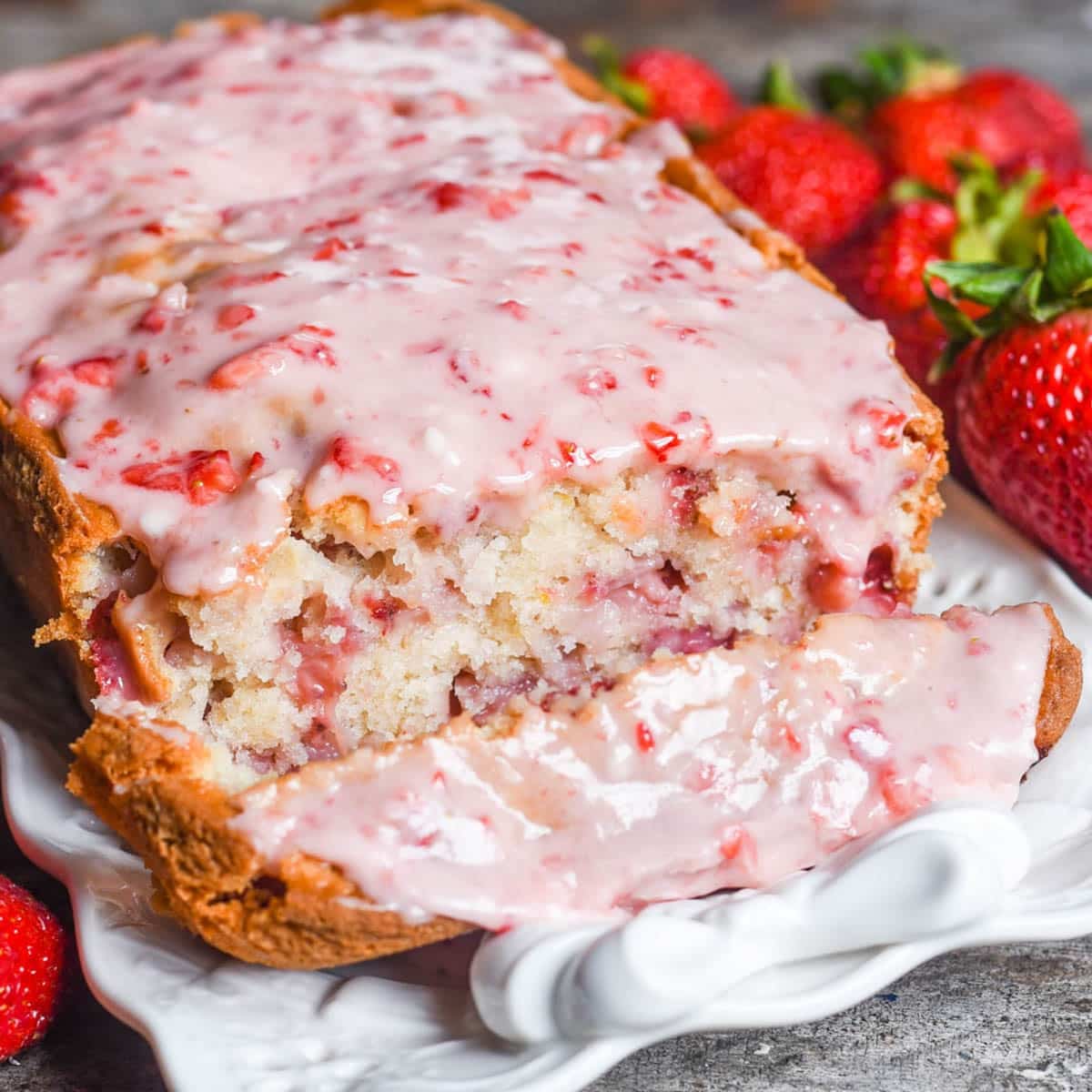 strawberry bread loaf on a plate