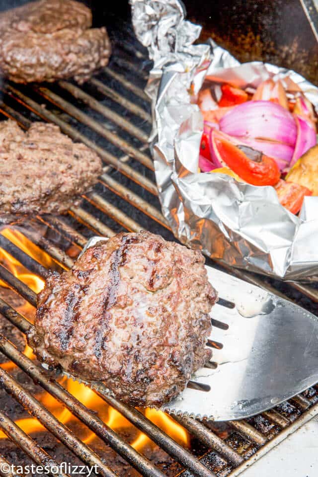 A close up of food on a grill, with Beef and Grilling