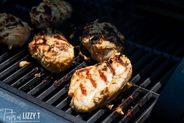 Food on a grill, with Chicken and Barbecue