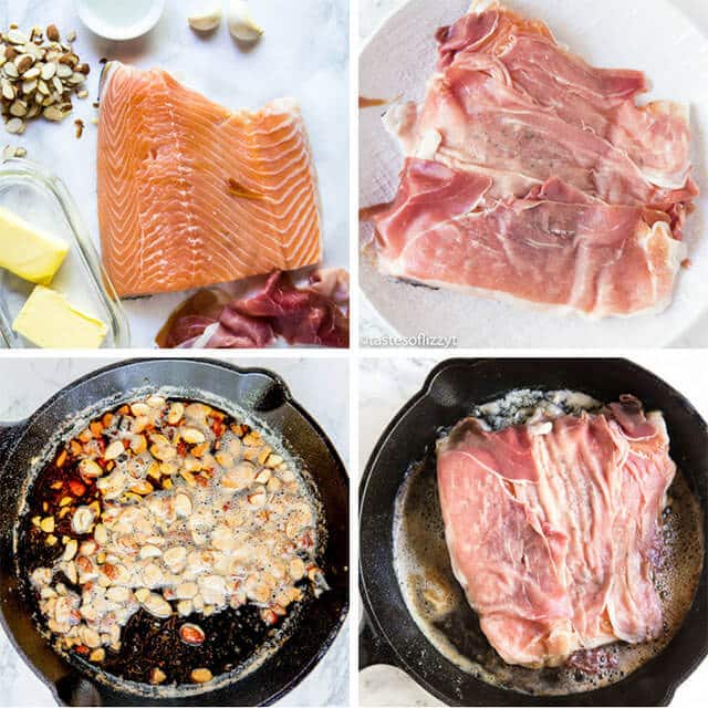 collage of how to make salmon with brown butter sauce