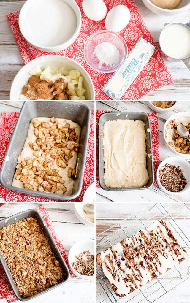 photo collage showing steps to making apple fritter bread