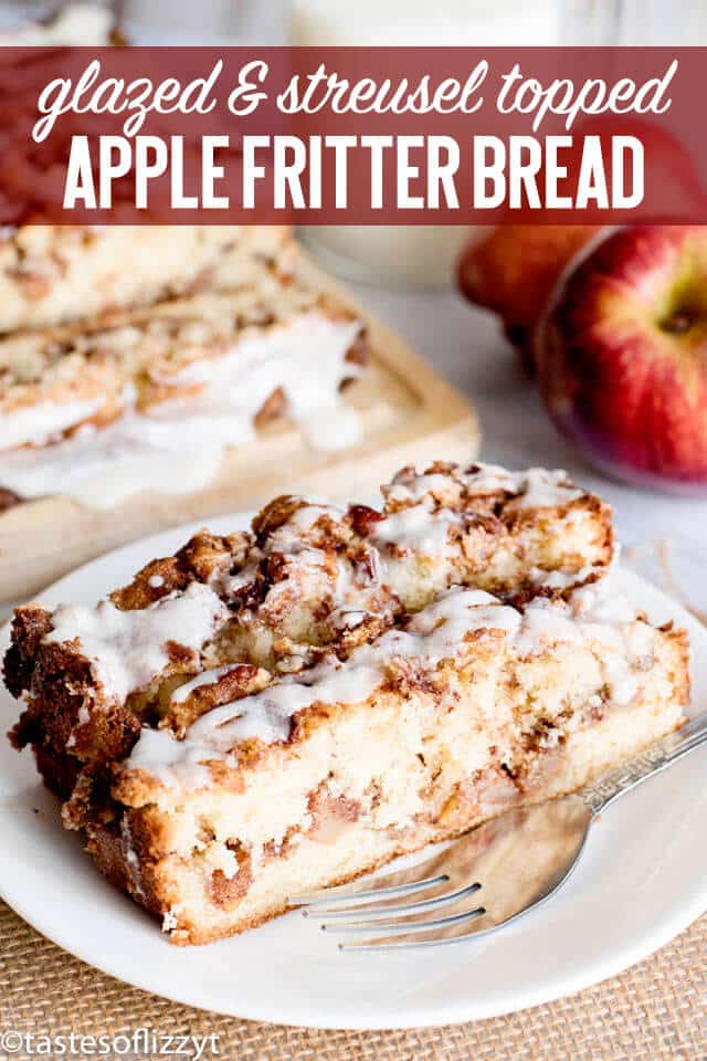 glazed and streusel topped apple fritter bread