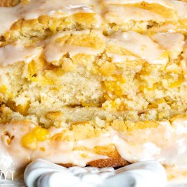 loaf of glazed peach bread