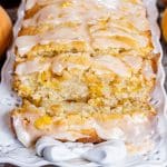 sliced peach bread with simple glaze