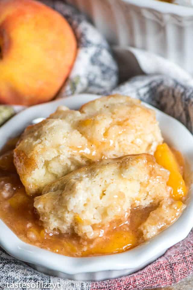 the best peach cobbler recipe in a bowl