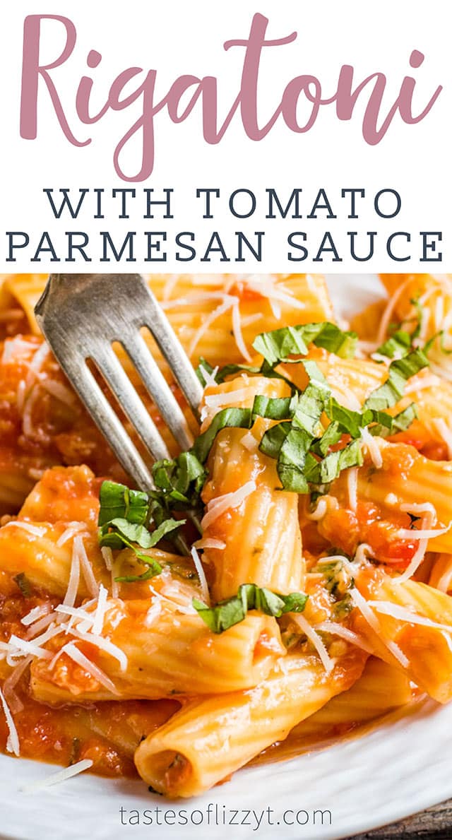 A plate of food, with parmesan rigatoni