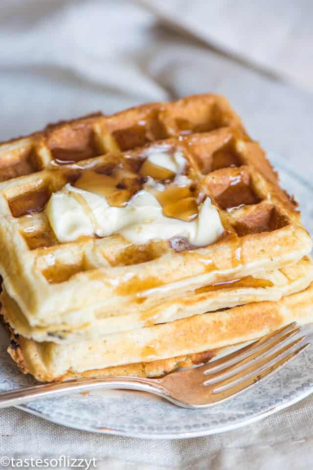 stack of buttery belgian waffles