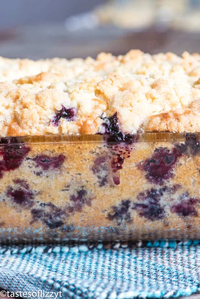 blueberry bread in a baking pan