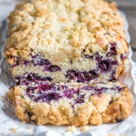 Blueberry Bread with one slice cut