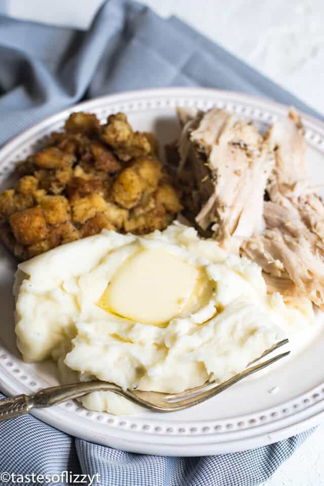 A plate of food, with Mashed potato