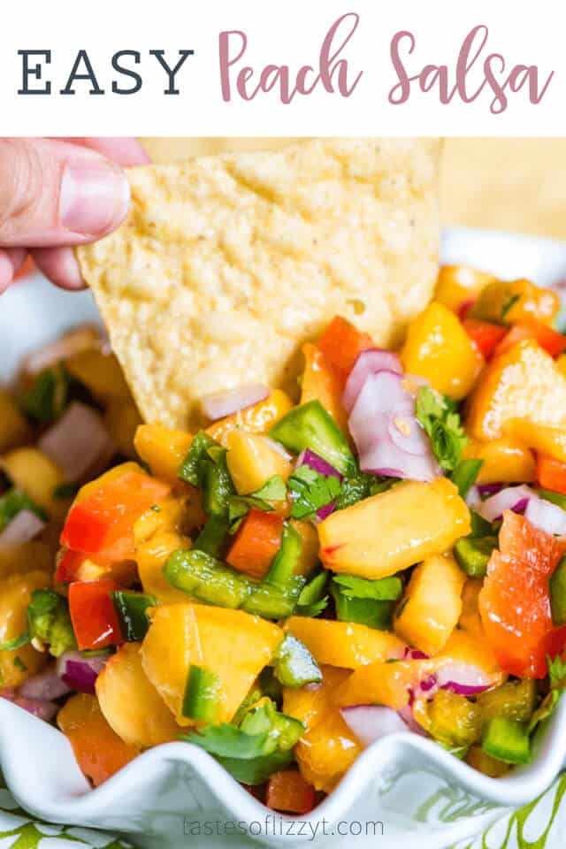 A person holding food, with Peach and Salsa