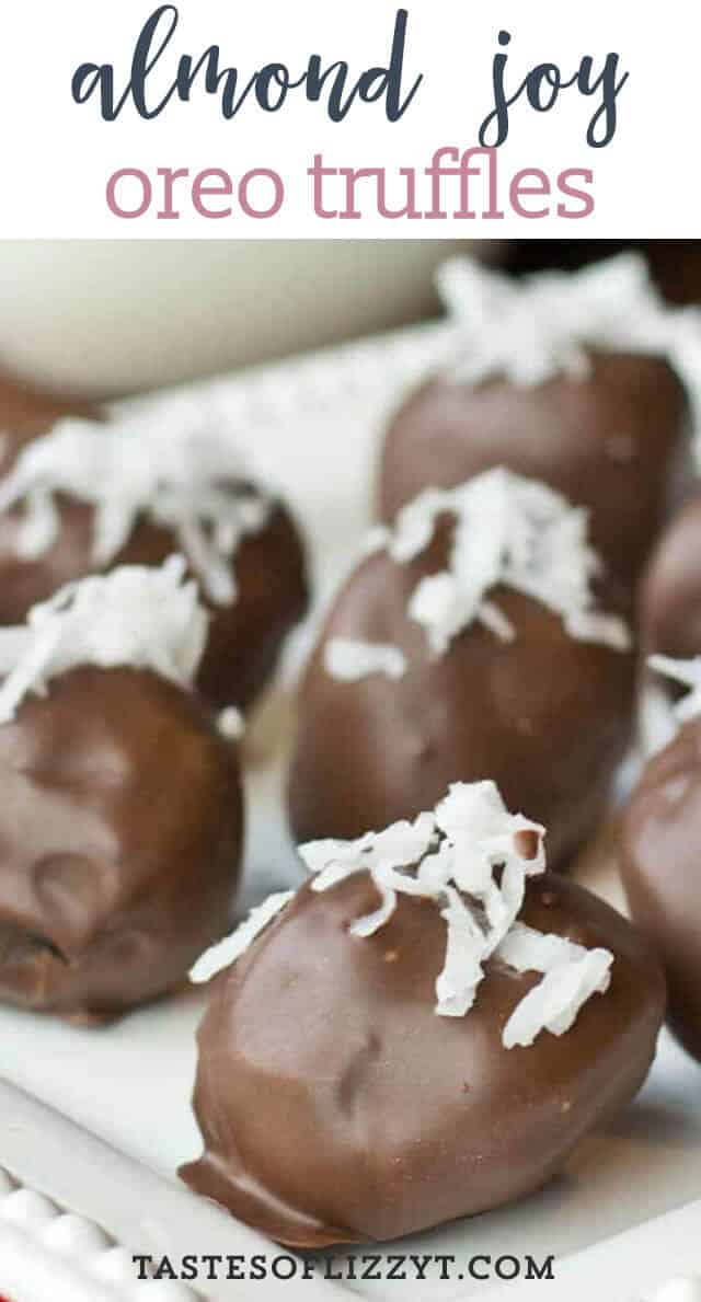 A close up of almond joy truffles