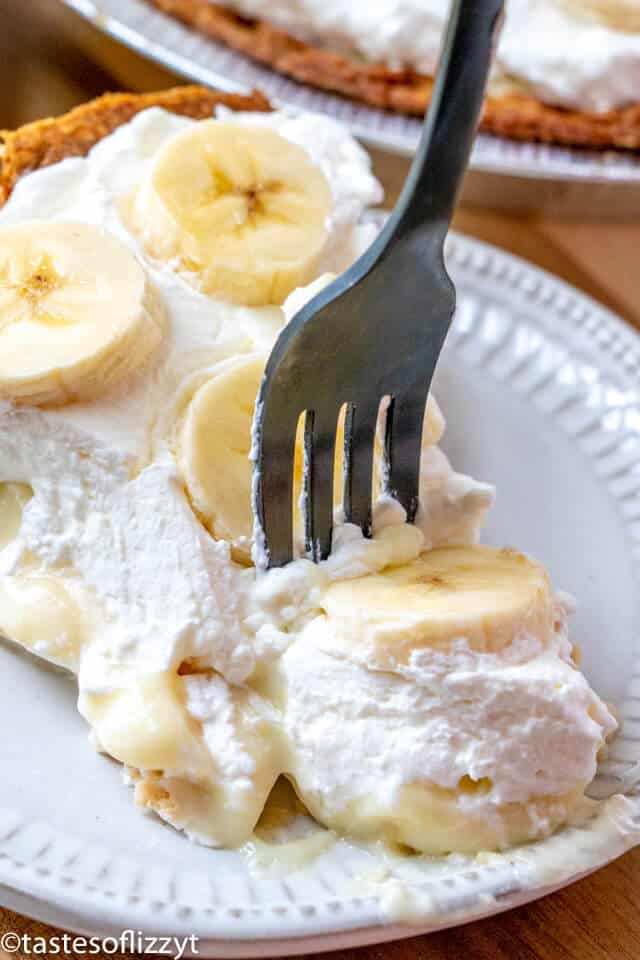 A piece of pie on a plate with a fork