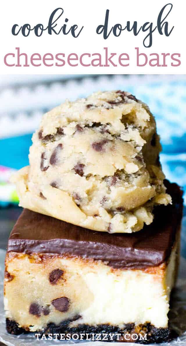 cookie dough cheesecake bars on a plate
