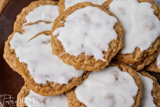 stack of iced oatmeal cookies