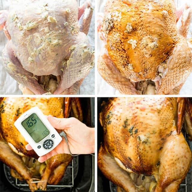 Collage on cooking a turkey in a roaster oven