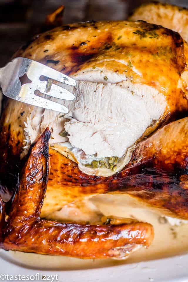 A close up of a sliced turkey