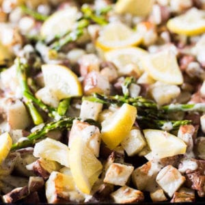 roasted lemon basil potatoes with asparagus
