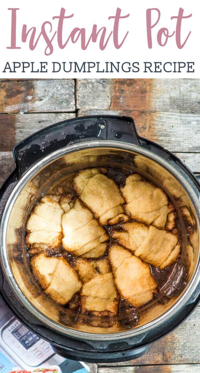 Instant Pot Apple Dumplings are ready in under 30 minutes! This easy apple dumpling recipe uses crescent rolls and a brown sugar, cinnamon, apple cider syrup to make a quick dessert that tastes like fall.