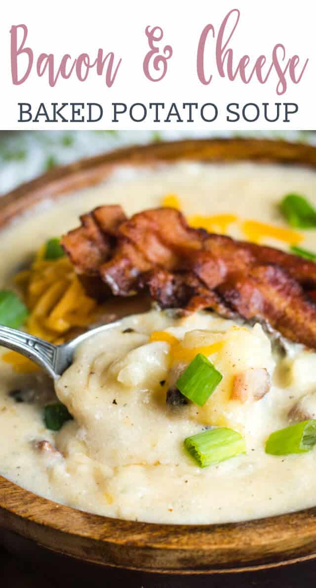 potato soup in a bowl with a spoon