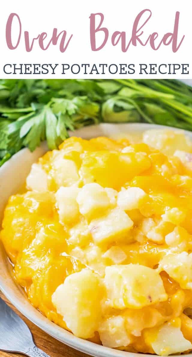 A close up of a bowl of cheesy potatoes