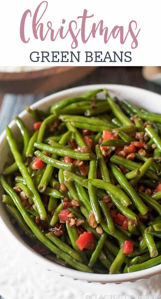 Christmas green beans are dressed up with pimentos and chopped pecans that are caramelized in butter and honey. A simple, healthy side dish to complete your family dinner.