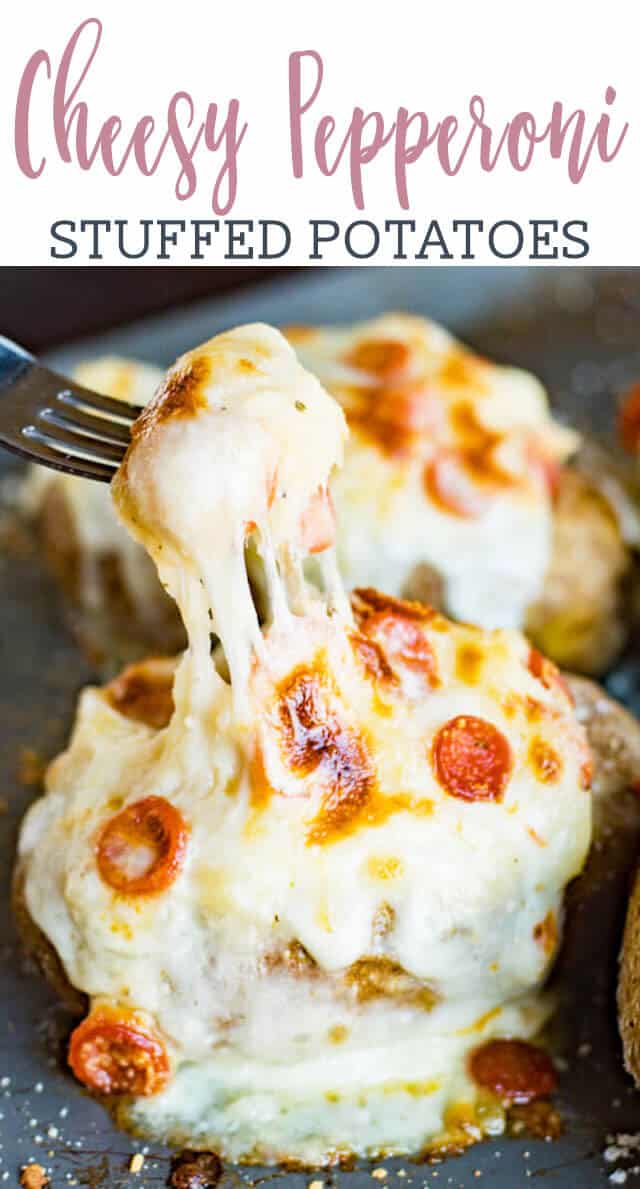 Looking for a new way to get that unbeatable pizza flavor? Try these Pizza Twice Baked Potatoes stuffed with two cheeses, pepperoni and classic garlic Italian seasonings. A gluten free way to enjoy pizza!