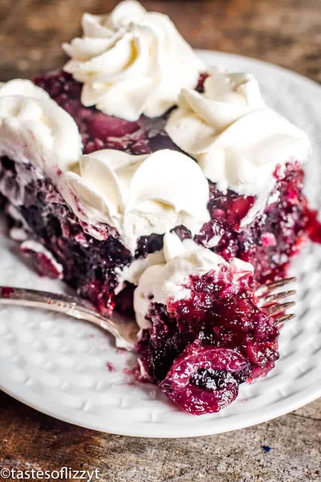 bing cherry jello on a plate with a fork