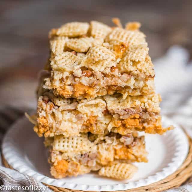 butterscotch cereal bars on a plate