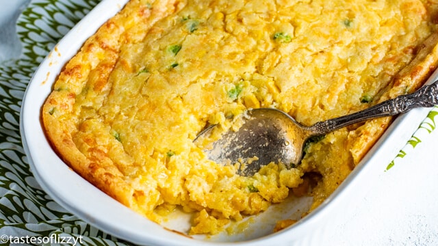 corn casserole in a baking pan