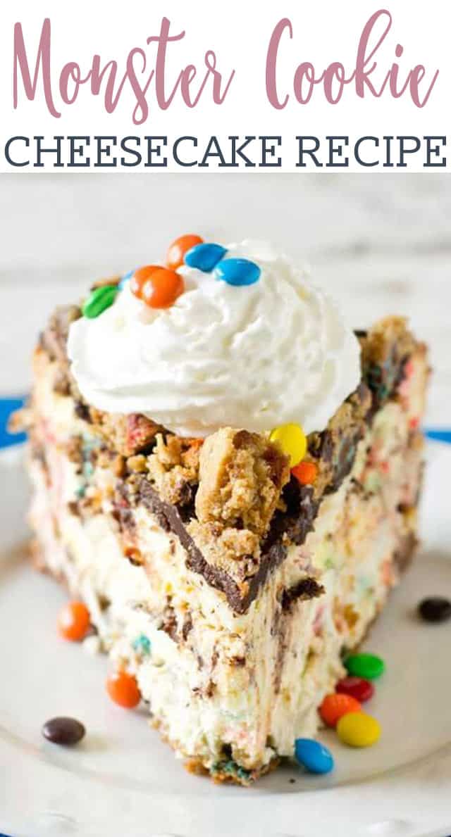 Your favorite cookie meets creamy cheesecake! This Monster Cookie Cheesecake will be a hit with cookie and cheesecake lovers alike. Cookie crust with M&M's swirled throughout and a chocolate ganache topping.