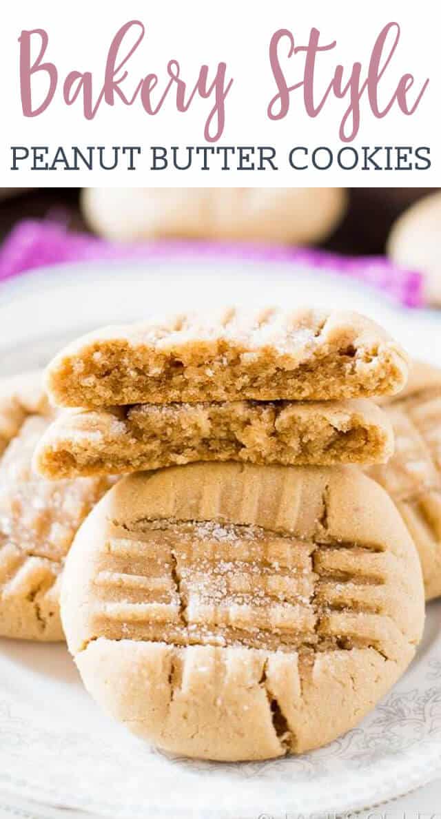 Everyone needs a classic, old-fashioned peanut butter cookie recipe. Make bakery-style, soft peanut butter cookies at home with this simple recipe.  #cookies #peanutbuttercookies #bakery #cookierecipe via @tastesoflizzyt