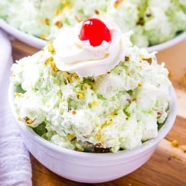 A bowl of pistachio salad