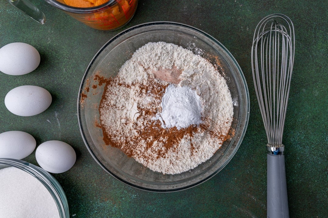 dry ingredients in a glass mixing bowl