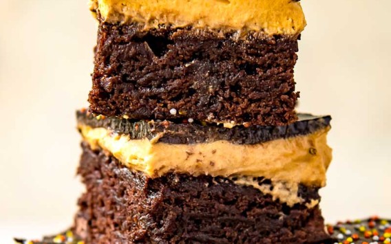 stack of three pumpkin brownies