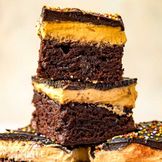 stack of three pumpkin brownies