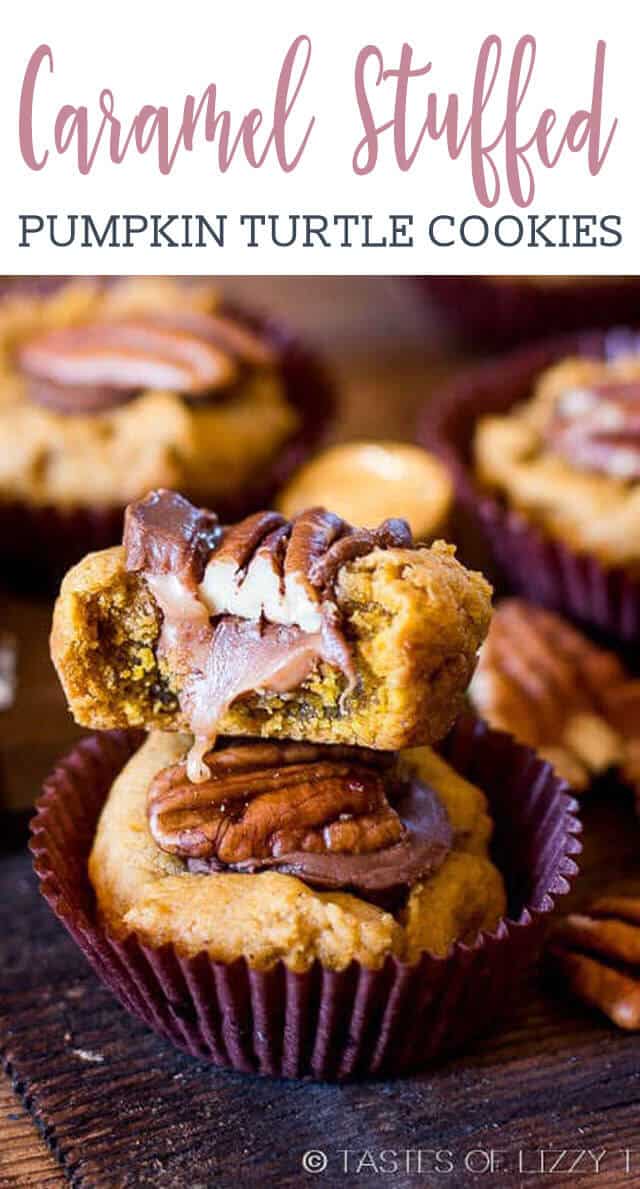 photo of caramel stuffed pumpkin turtle cookies