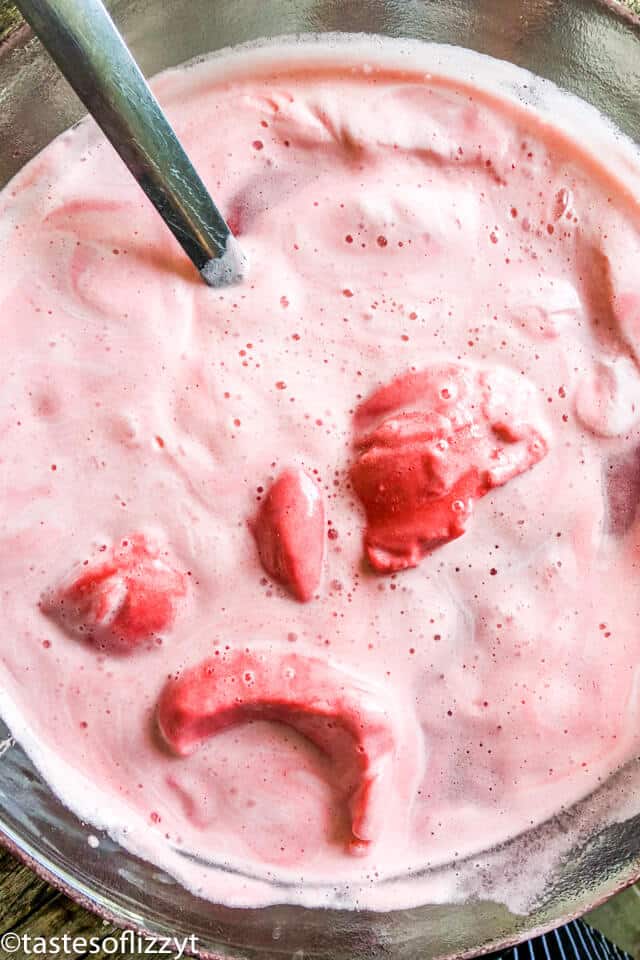 A close up of a bowl, with Punch and sherbet