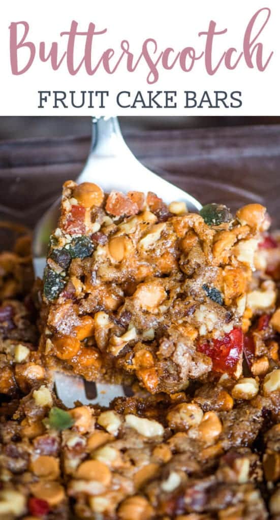 Butterscotch Fruit Cake Bars Recipe {with Candied Cherries and Nuts}