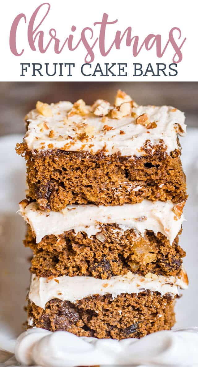 two slices of christmas fruit cake bars