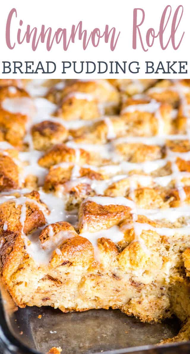 cinnamon roll bread pudding title image