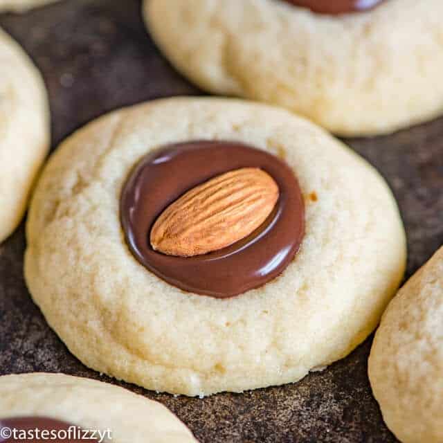 thumbprint cookies with chocolate and almond