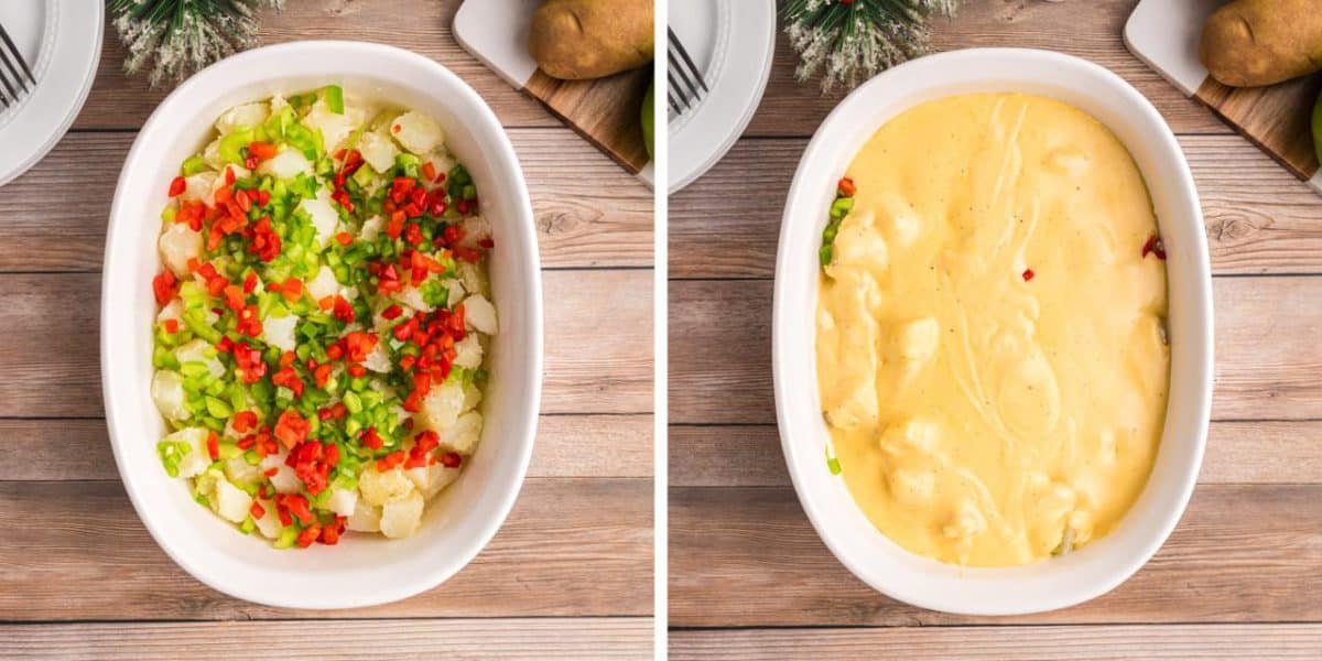collage of a Christmas potato casserole