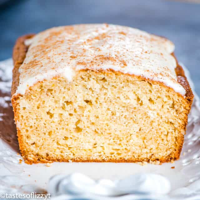 loaf of eggnog bread on a plate