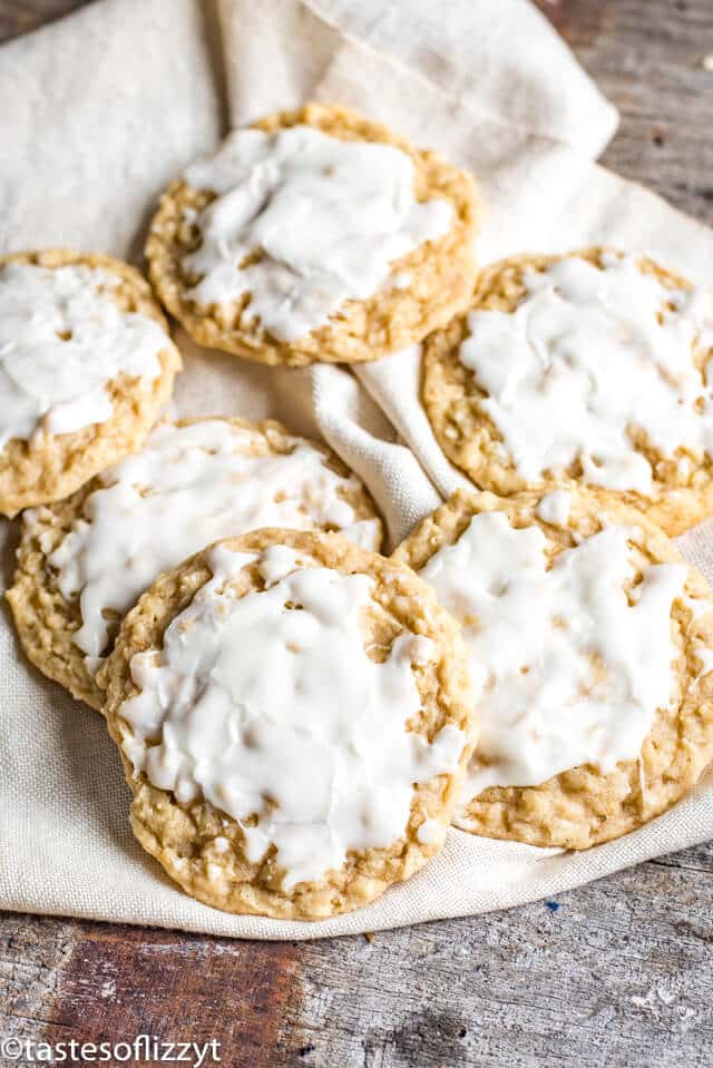 iced oatmeal cookies on a plate