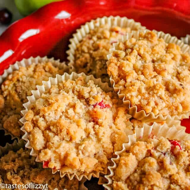 cranberry pear buttermilk muffins with streusel
